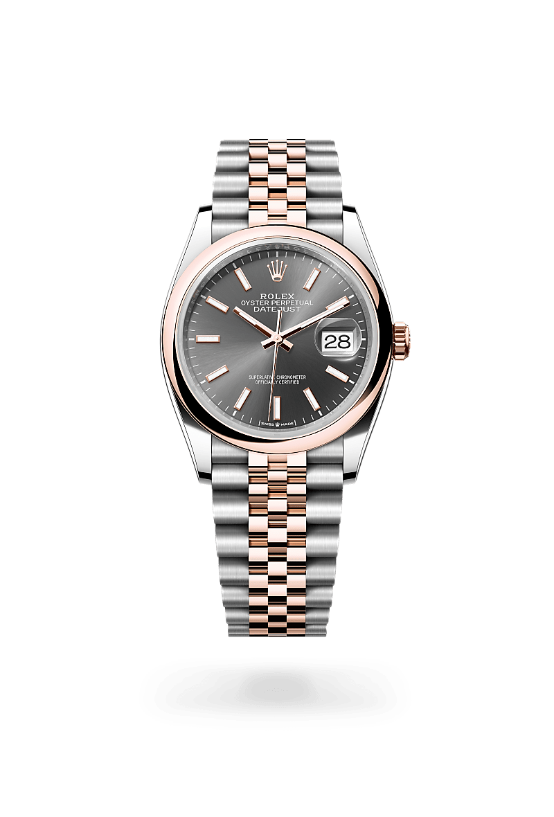 에버로즈 롤레조 - 오이스터스틸과 에버로즈 골드의 조합 소재의 롤렉스 DATEJUST 정면, M126201-0013 - 그리니치