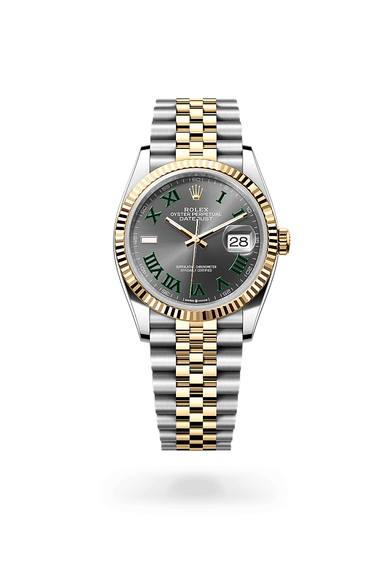 옐로우 롤레조 – 오이스터스틸과 옐로우 골드의 조합 소재의 롤렉스 DATEJUST 정면, M126233-0035 - 그리니치