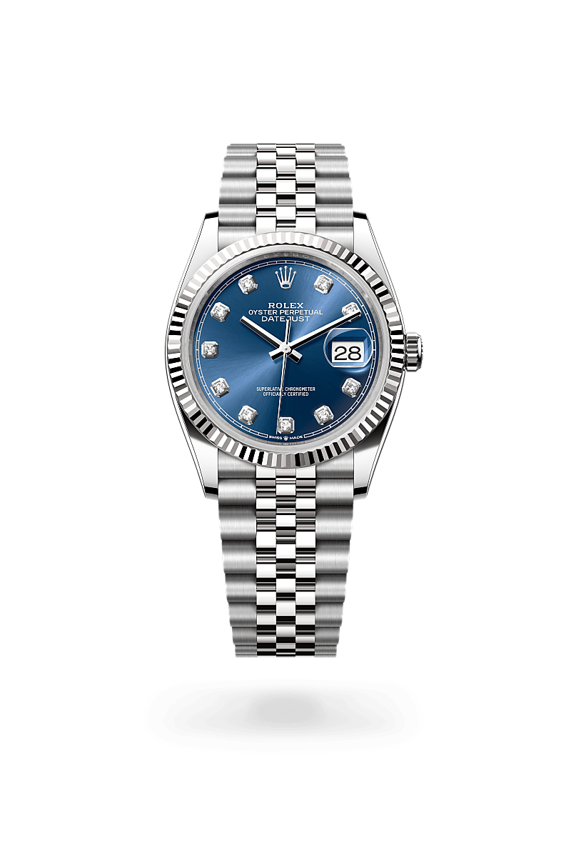 화이트 롤레조 – 오이스터스틸과 화이트 골드의 조합 소재의 롤렉스 DATEJUST 정면, M126234-0037 - 그리니치