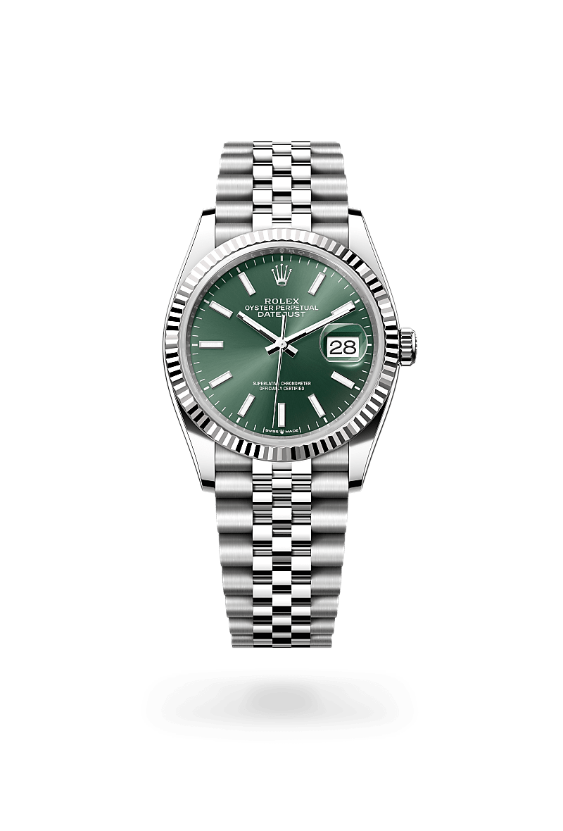 화이트 롤레조 – 오이스터스틸과 화이트 골드의 조합 소재의 롤렉스 DATEJUST 정면, M126234-0051 - 그리니치