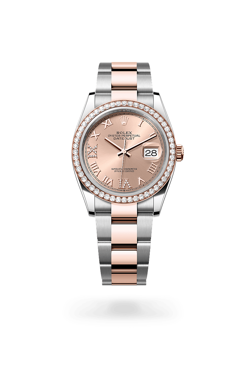 rolex DATEJUST front view in Everose Rolesor - combination of Oystersteel and Everose gold, M126281RBR-0016 - Greenwich