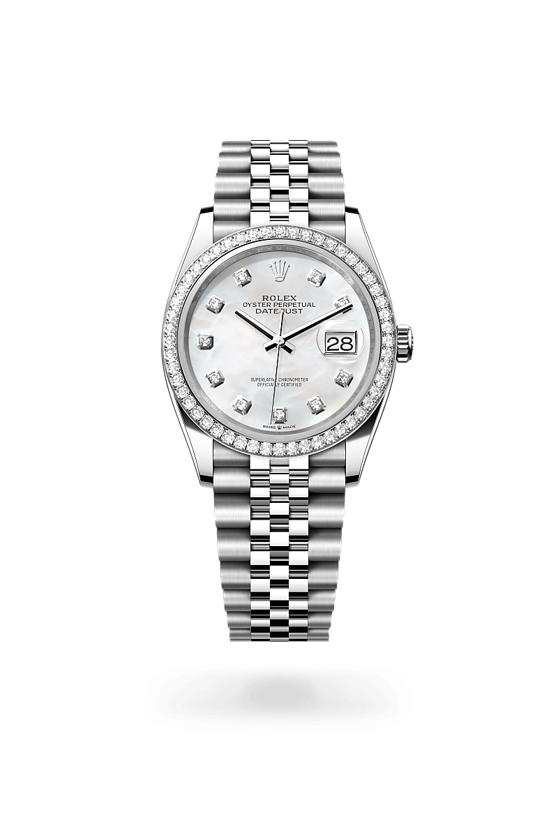 rolex DATEJUST front view in White Rolesor - combination of Oystersteel and white gold, M126284RBR-0011 - Greenwich