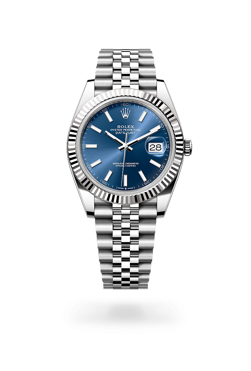 화이트 롤레조 – 오이스터스틸과 화이트 골드의 조합 소재의 롤렉스 DATEJUST 정면, M126334-0002 - 그리니치