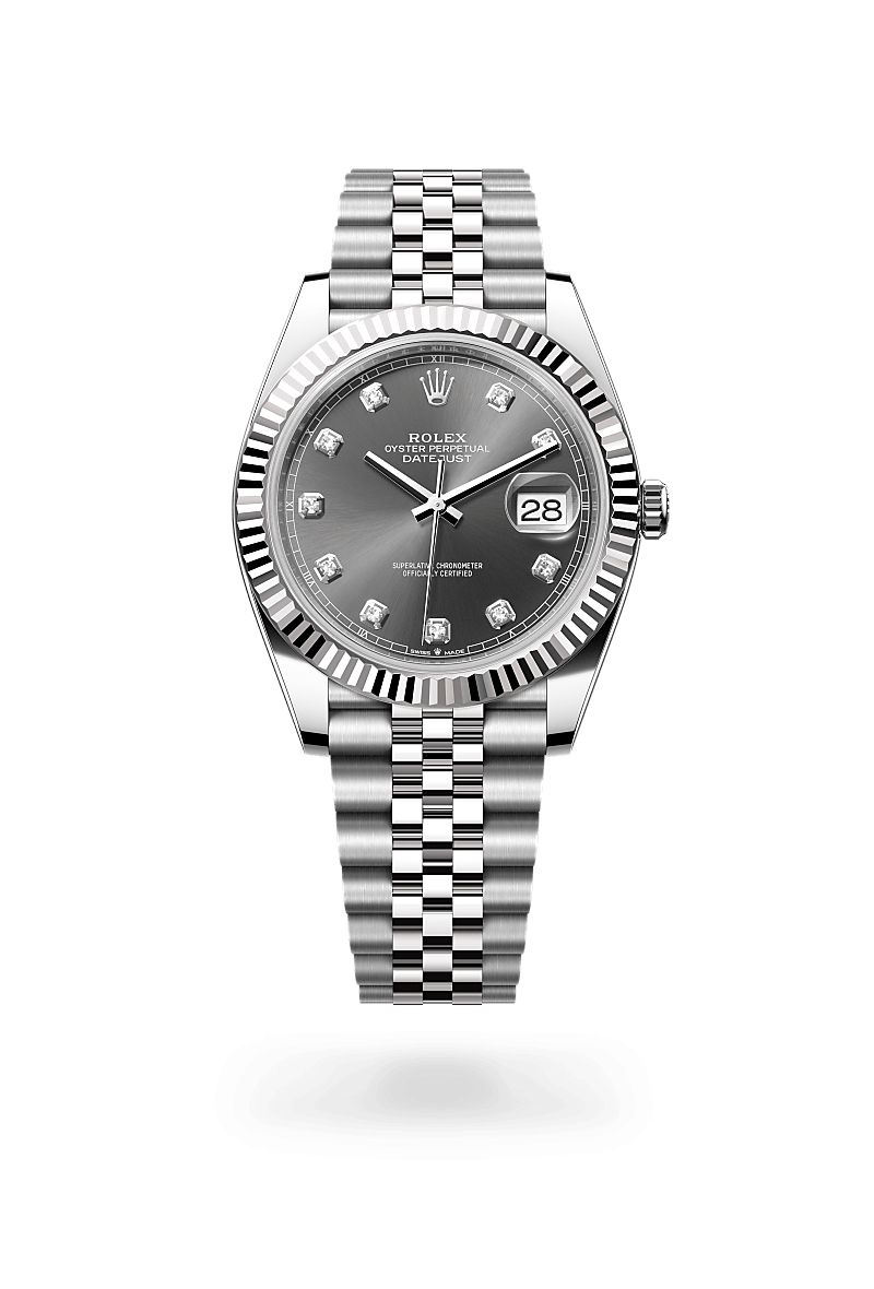 화이트 롤레조 – 오이스터스틸과 화이트 골드의 조합 소재의 롤렉스 DATEJUST 정면, M126334-0006 - 그리니치