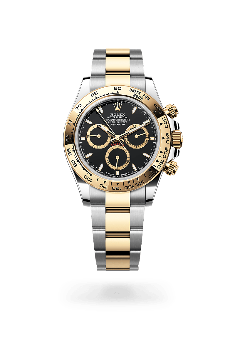 옐로우 롤레조 – 오이스터스틸과 옐로우 골드의 조합 소재의 롤렉스 COSMOGRAPH DAYTONA 정면, M126503-0003 - 그리니치