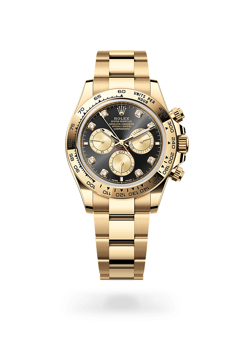 18캐럿 옐로우 골드 소재의 롤렉스 COSMOGRAPH DAYTONA 정면, M126508-0003 - 그리니치