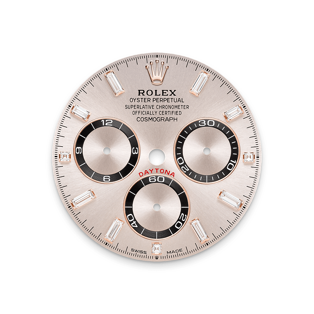 18캐럿 에버로즈 골드, 다이아몬드가 세팅된 러그 소재의 롤렉스 Cosmograph Daytona 다이얼, M126535TBR-0002 - 그리니치