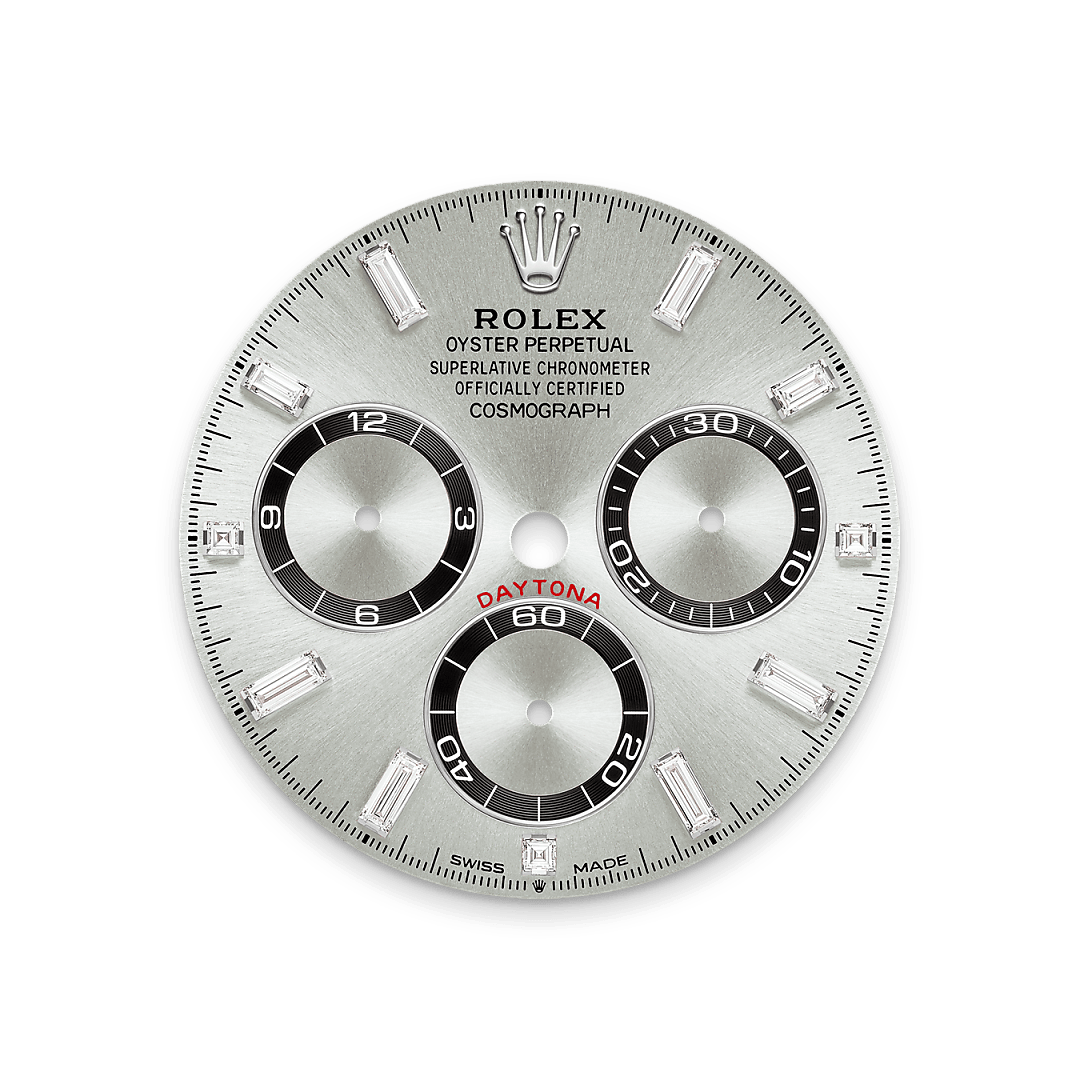 18캐럿 화이트 골드, 다이아몬드가 세팅된 러그 소재의 롤렉스 Cosmograph Daytona 다이얼, M126539TBR-0002 - 그리니치