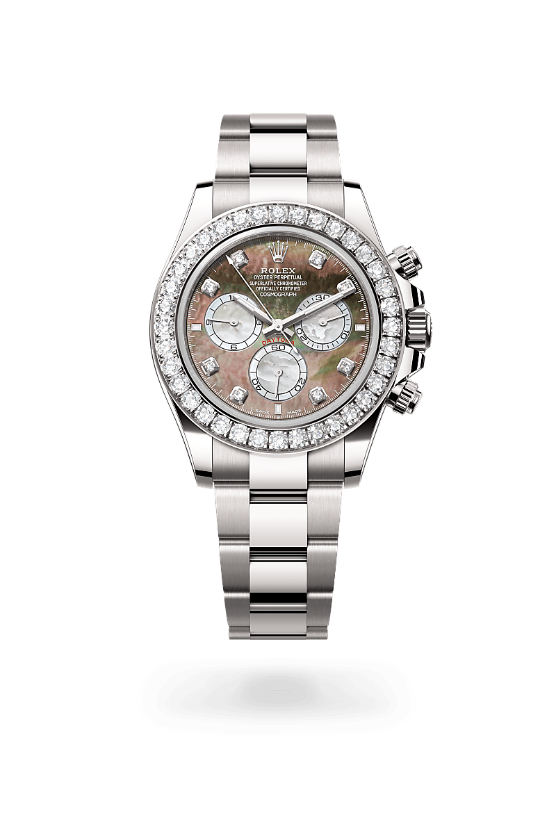 18캐럿 화이트 골드 소재의 롤렉스 COSMOGRAPH DAYTONA 정면, M126579RBR-0001 - 그리니치