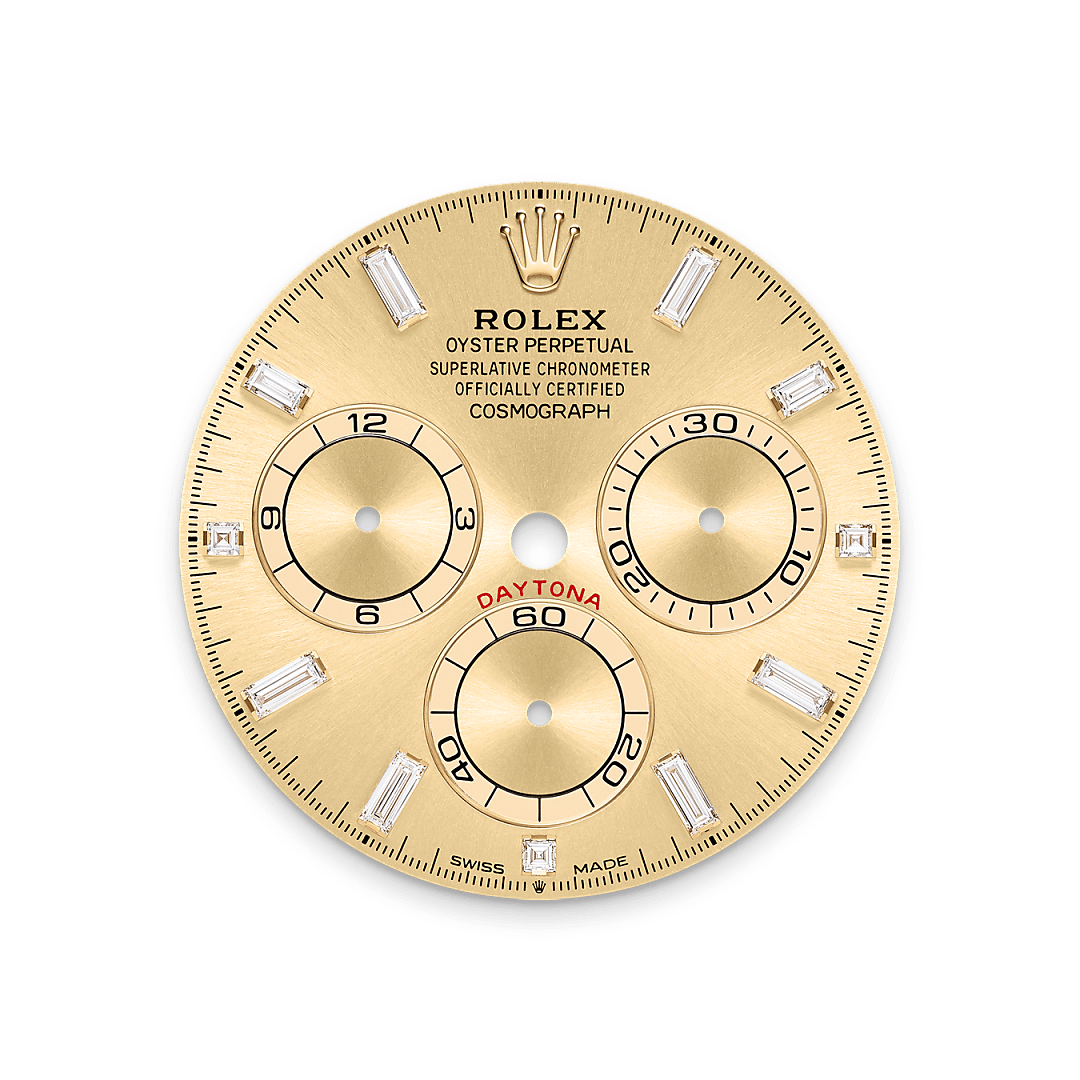 18캐럿 옐로우 골드, 다이아몬드가 세팅된 러그 소재의 롤렉스 Cosmograph Daytona 다이얼, M126598TBR-0001 - 그리니치