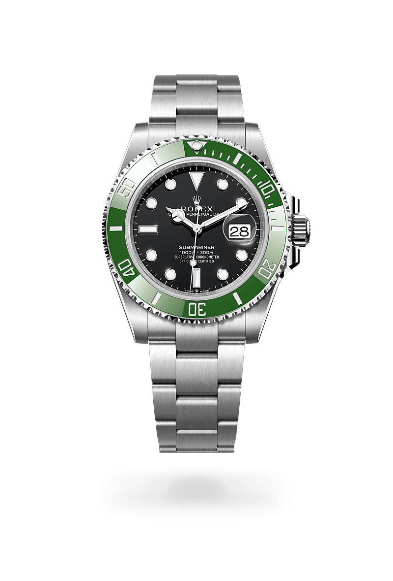 rolex SUBMARINER front view in Oystersteel, M126610LV-0002 - Greenwich