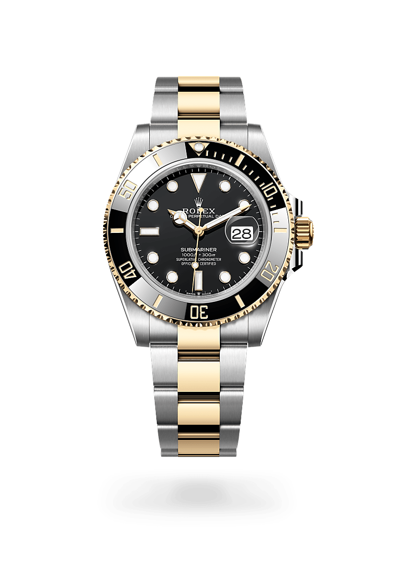 옐로우 롤레조 – 오이스터스틸과 옐로우 골드의 조합 소재의 롤렉스 SUBMARINER 정면, M126613LN-0002 - 그리니치