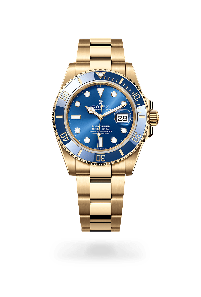 rolex SUBMARINER front view in 18 ct yellow gold, M126618LB-0002 - Greenwich