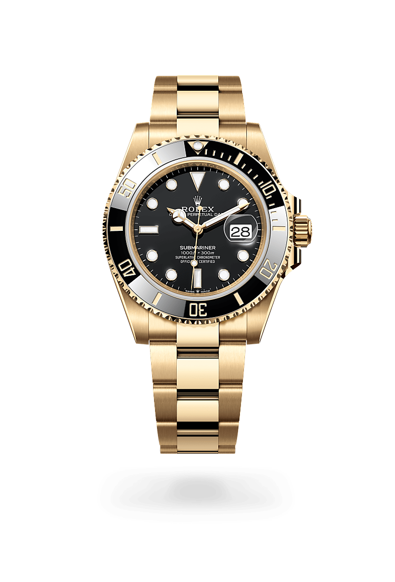 rolex SUBMARINER front view in 18 ct yellow gold, M126618LN-0002 - Greenwich