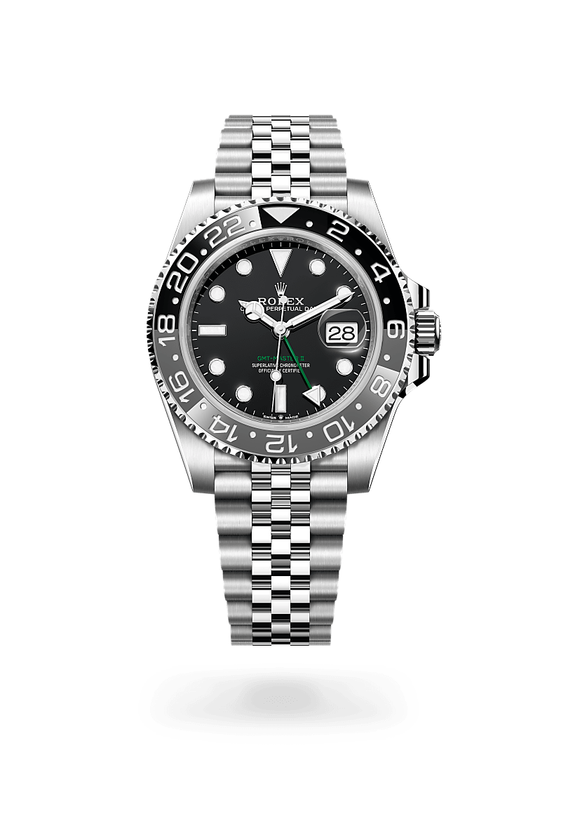 오이스터스틸 소재의 롤렉스 GMT-MASTER II 정면, M126710GRNR-0003 - 그리니치