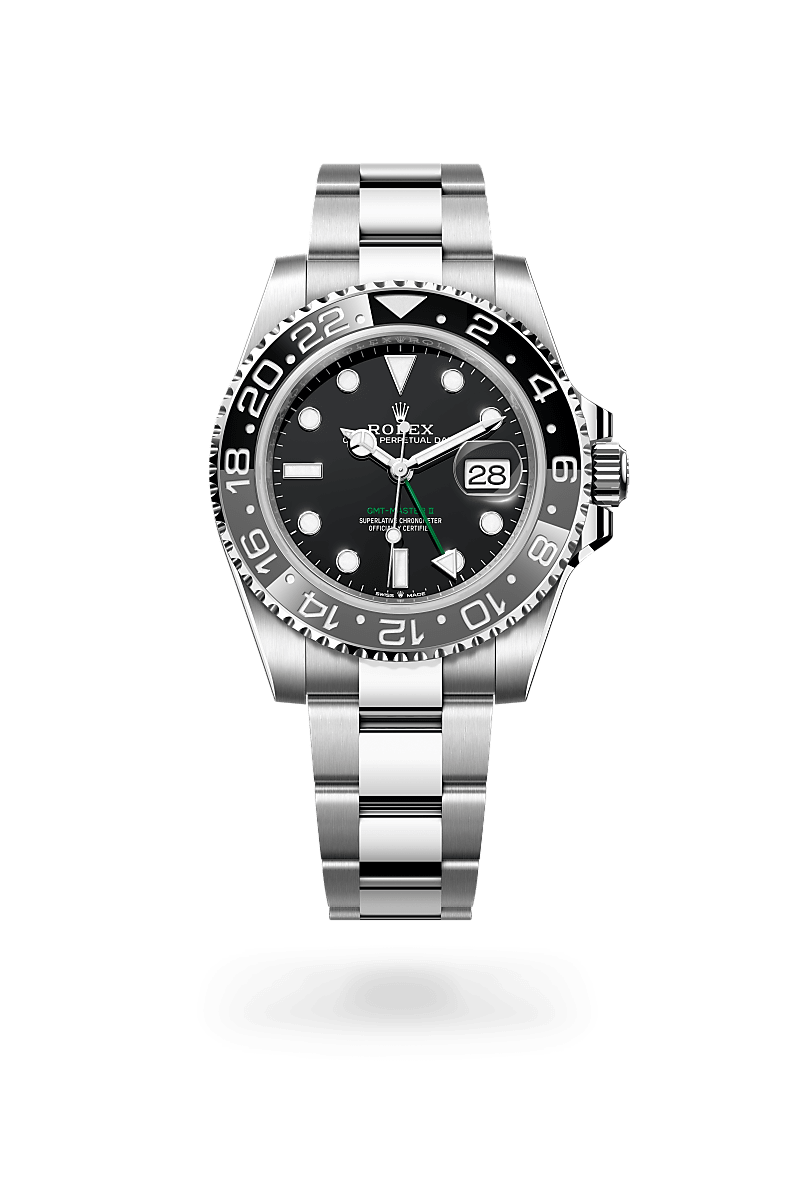 오이스터스틸 소재의 롤렉스 GMT-MASTER II 정면, M126710GRNR-0004 - 그리니치