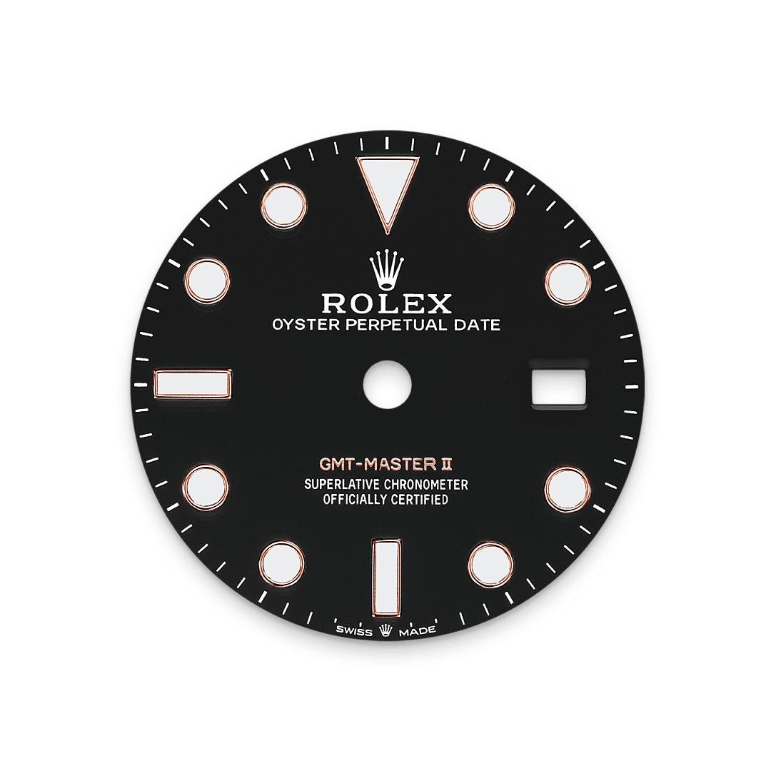 18캐럿 에버로즈 골드 소재의 롤렉스 GMT-Master II 다이얼, M126715CHNR-0001 - 그리니치