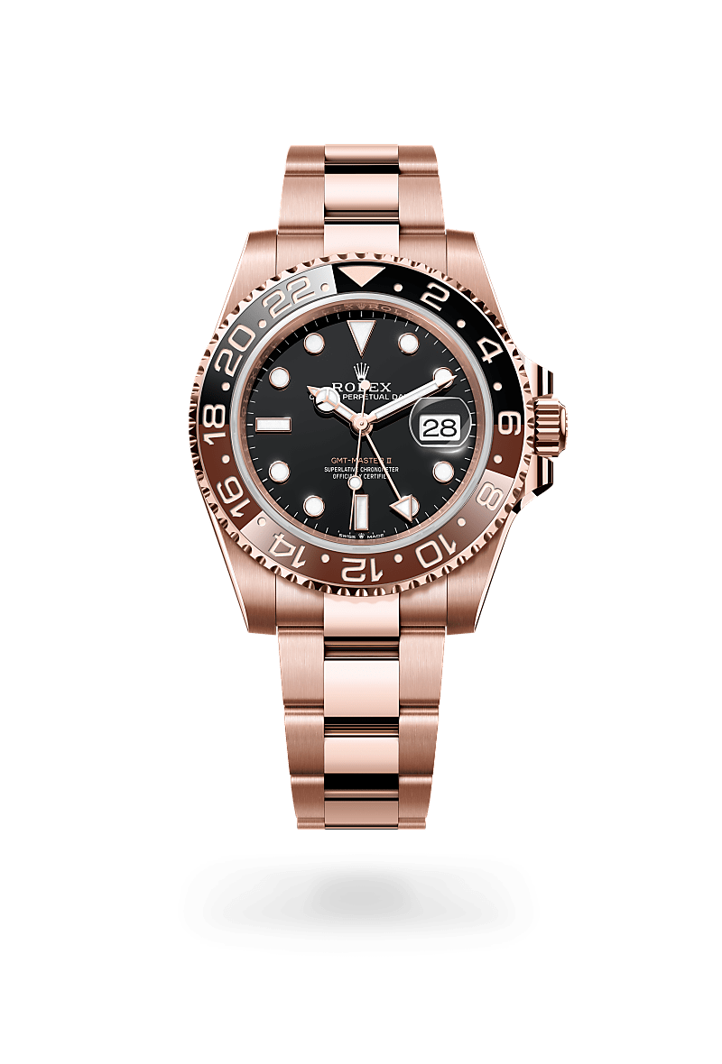 18캐럿 에버로즈 골드 소재의 롤렉스 GMT-MASTER II 정면, M126715CHNR-0001 - 그리니치