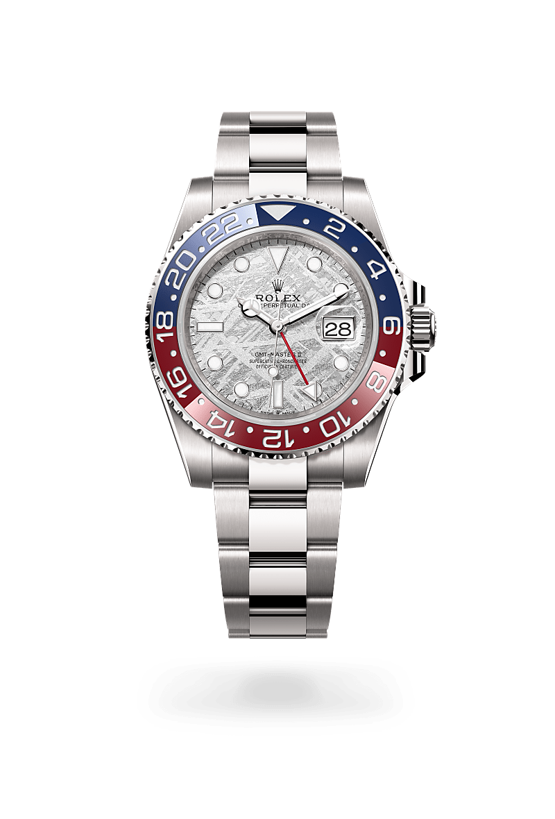 18캐럿 화이트 골드 소재의 롤렉스 GMT-MASTER II 정면, M126719BLRO-0002 - 그리니치