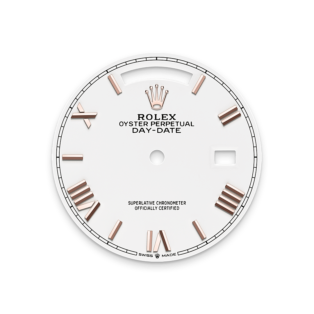 18캐럿 에버로즈 골드 소재의 롤렉스 Day-Date 36 다이얼, M128235-0070 - 그리니치