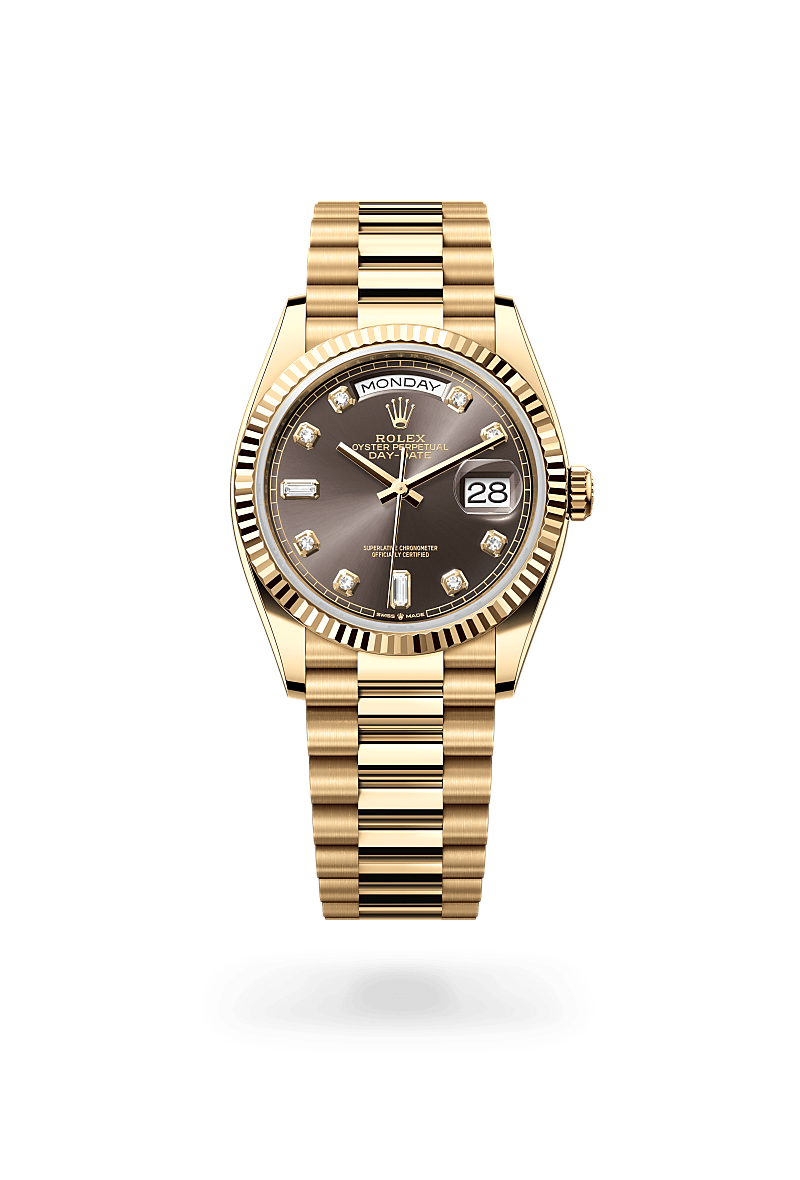 rolex DAY-DATE front view in 18 ct yellow gold, M128238-0022 - Greenwich