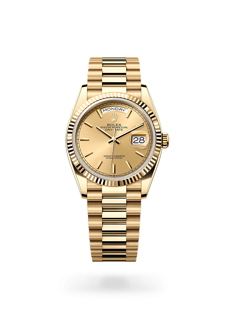 rolex DAY-DATE front view in 18 ct yellow gold, M128238-0045 - Greenwich