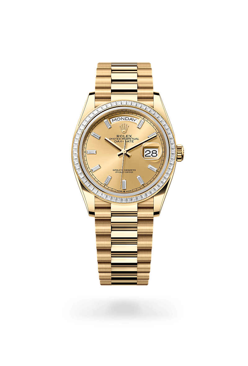 rolex DAY-DATE front view in 18 ct yellow gold, M128398TBR-0037 - Greenwich