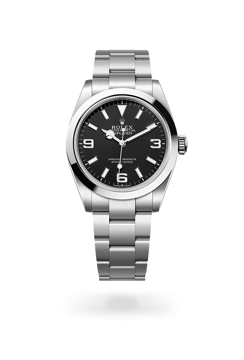 rolex EXPLORER front view in Oystersteel, M224270-0001 - Greenwich