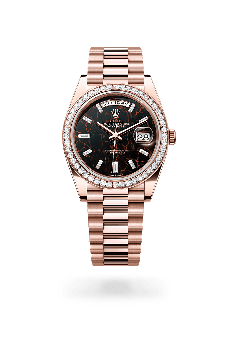 rolex DAY-DATE front view in 18 ct Everose gold, M228345RBR-0016 - Greenwich