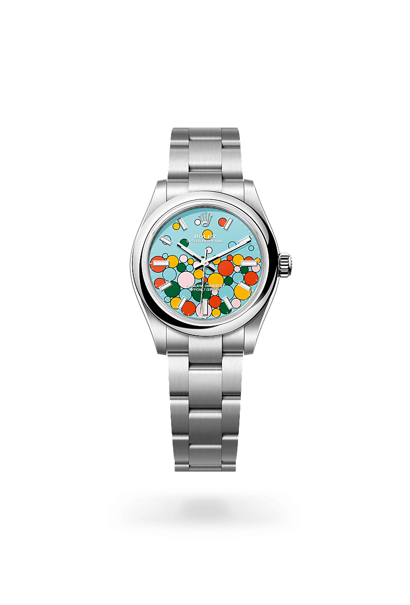 오이스터스틸 소재의 롤렉스 OYSTER PERPETUAL 정면, M277200-0010 - 그리니치