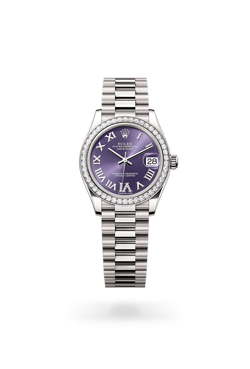 18캐럿 화이트 골드 소재의 롤렉스 DATEJUST 정면, M278289RBR-0019 - 그리니치