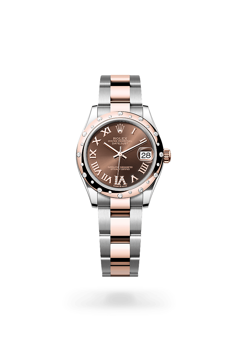 rolex DATEJUST front view in Everose Rolesor - combination of Oystersteel and Everose gold, M278341RBR-0003 - Greenwich