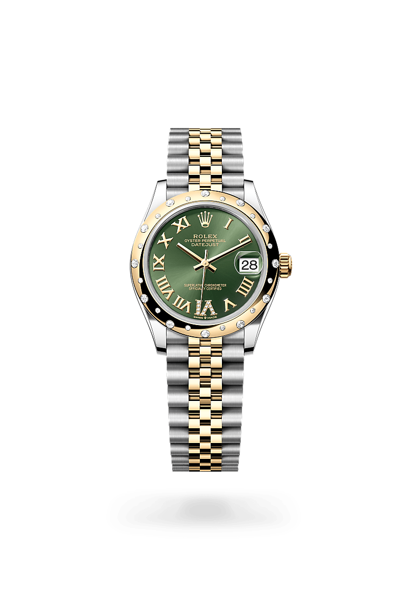 옐로우 롤레조 – 오이스터스틸과 옐로우 골드의 조합 소재의 롤렉스 DATEJUST 정면, M278343RBR-0016 - 그리니치