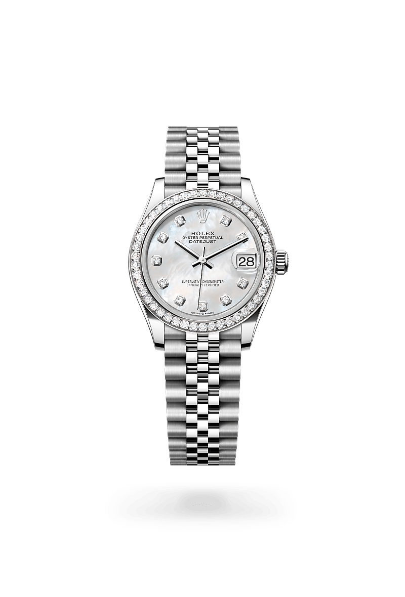 화이트 롤레조 – 오이스터스틸과 화이트 골드의 조합 소재의 롤렉스 DATEJUST 정면, M278384RBR-0008 - 그리니치