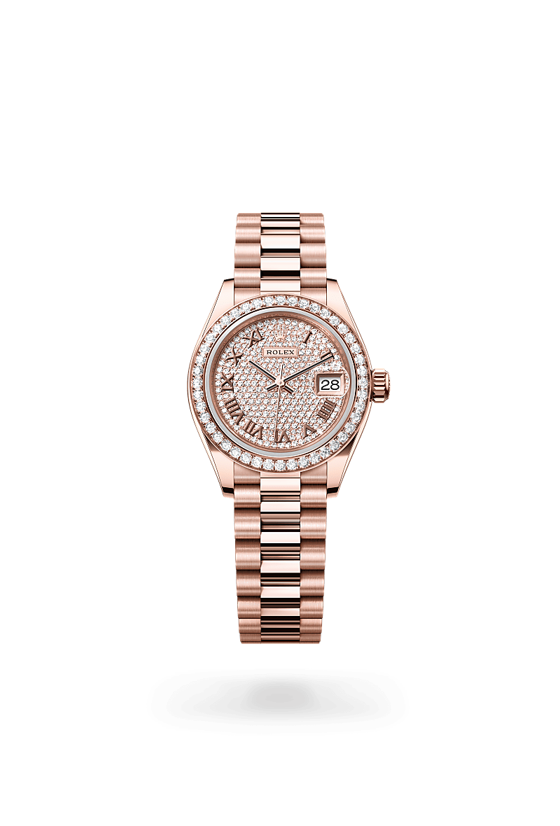 rolex LADY-DATEJUST front view in 18 ct Everose gold, M279135RBR-0021 - Greenwich