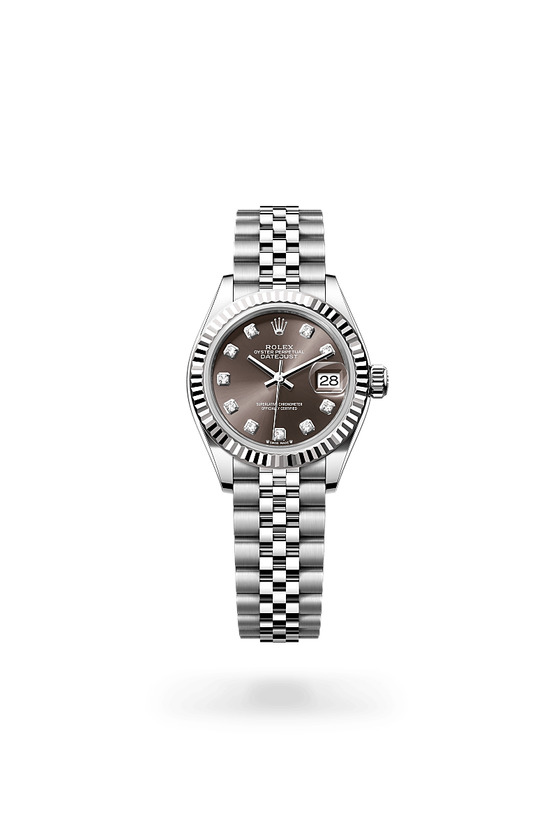 화이트 롤레조 – 오이스터스틸과 화이트 골드의 조합 소재의 롤렉스 LADY-DATEJUST 정면, M279174-0015 - 그리니치