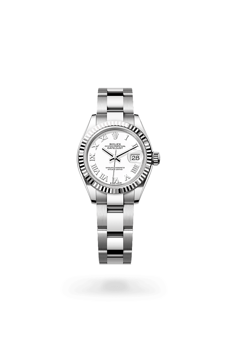 화이트 롤레조 – 오이스터스틸과 화이트 골드의 조합 소재의 롤렉스 LADY-DATEJUST 정면, M279174-0020 - 그리니치