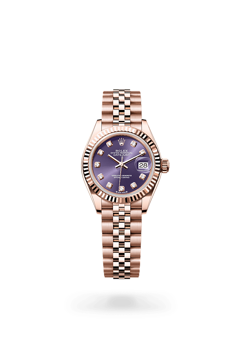 18캐럿 에버로즈 골드 소재의 롤렉스 LADY-DATEJUST 정면, M279175-0020 - 그리니치