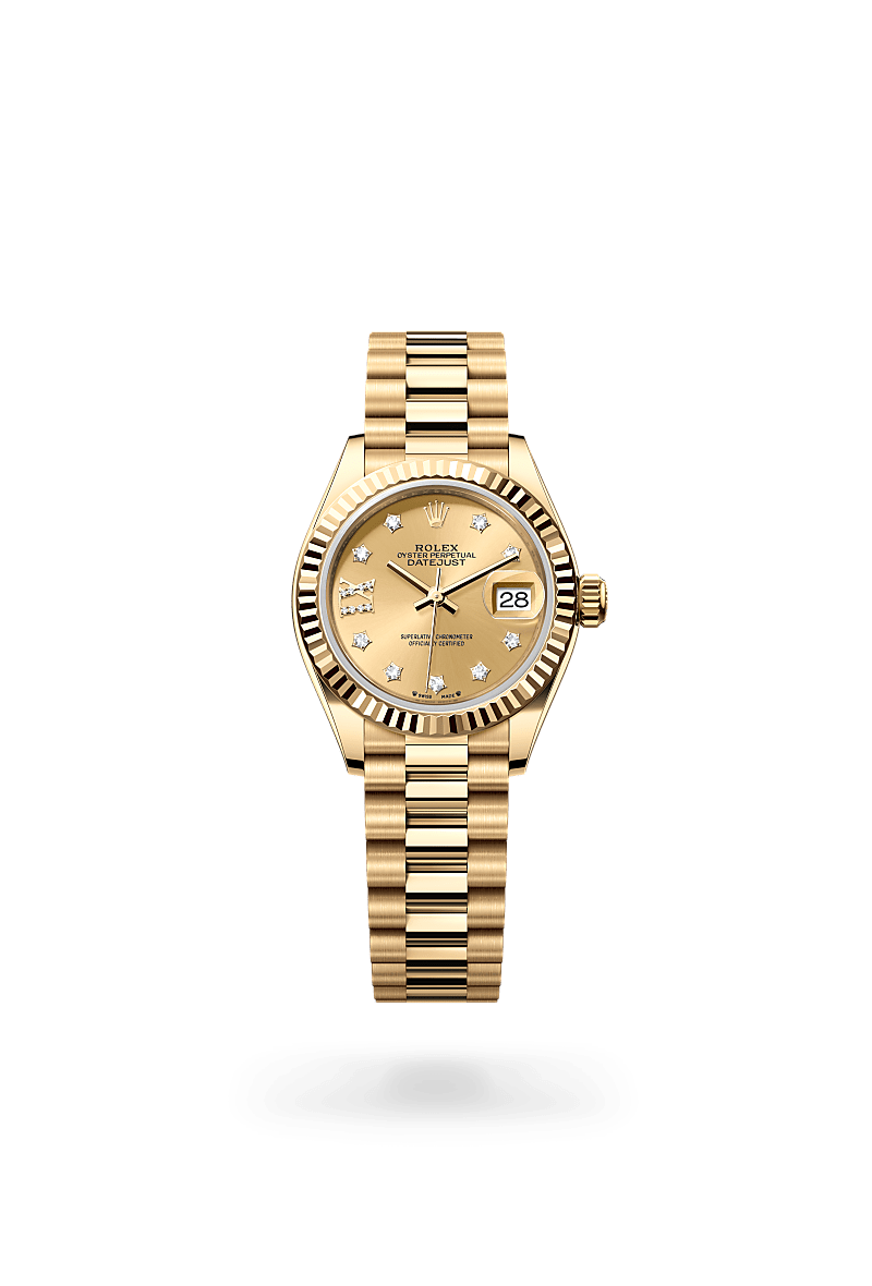 18캐럿 옐로우 골드 소재의 롤렉스 LADY-DATEJUST 정면, M279178-0013 - 그리니치