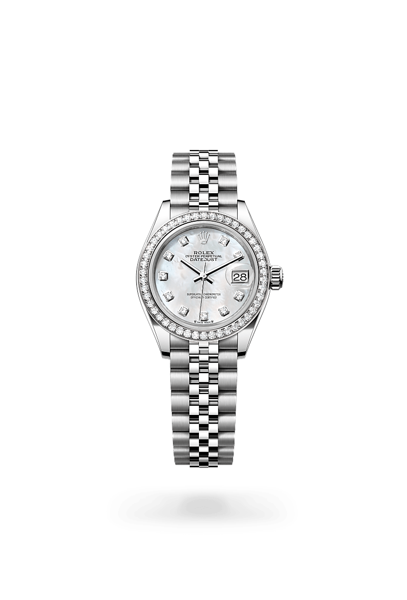 화이트 롤레조 – 오이스터스틸과 화이트 골드의 조합 소재의 롤렉스 LADY-DATEJUST 정면, M279384RBR-0011 - 그리니치