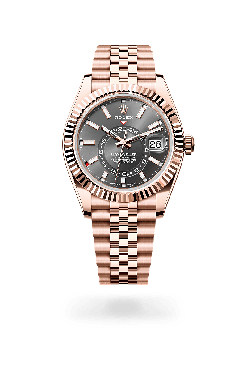 rolex SKY-DWELLER front view in 18 ct Everose gold, M336935-0008 - Greenwich